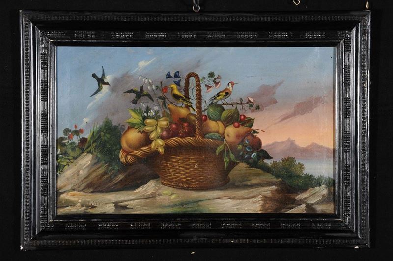 Scuola Napoletana del XIX secolo, Cesto di frutta  - Asta Asta OnLine 03-2012 - Cambi Casa d'Aste