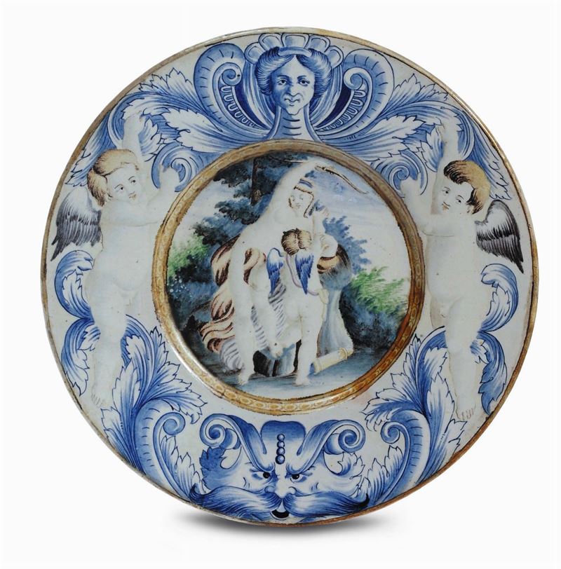 Piatto in maiolica policroma, Abruzzo XVIII secolo  - Asta Antiquariato e Dipinti Antichi - Cambi Casa d'Aste