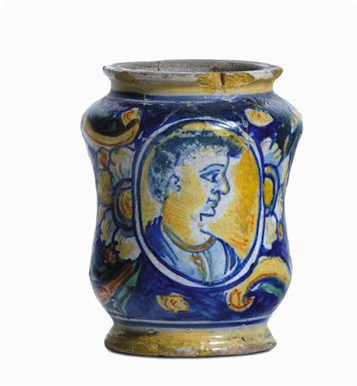 Piccolo Albarello in Maiolica Policroma, Caltagirone, XVIII Secolo