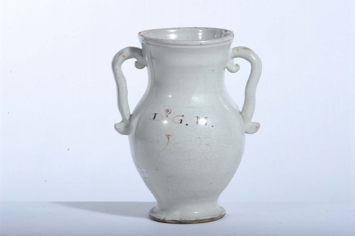 Brocca in Maiolica con Manici, Siglata D.g.M., XVIII Secolo