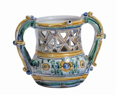 Brocca in Maiolica con Segreto “bevi se Puoi”, Cerreto Sannita XVIII Secolo