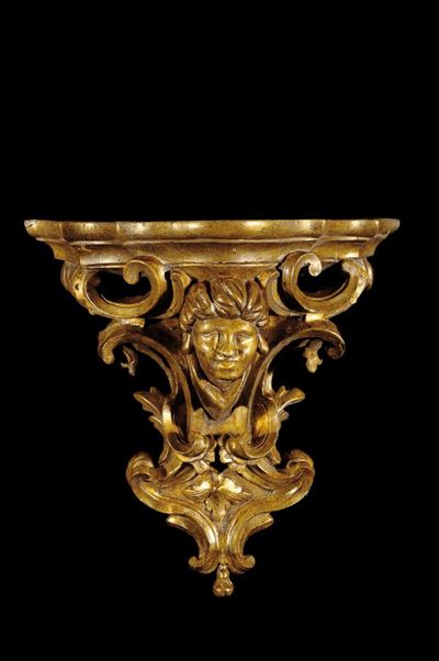 Mensola in Legno Intagliato, Argentato e Dorato, XVIII Secolo