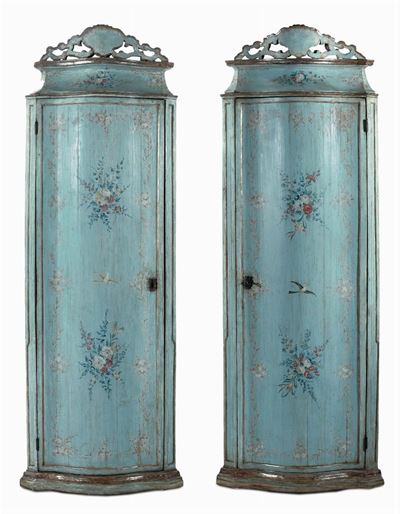 Coppia di Angoliere Laccate nei Toni Dell’azzurro, Venezia XVIII Secolo