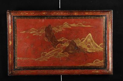 Vassoio in Legno Ebanizzato e Laccato,cina