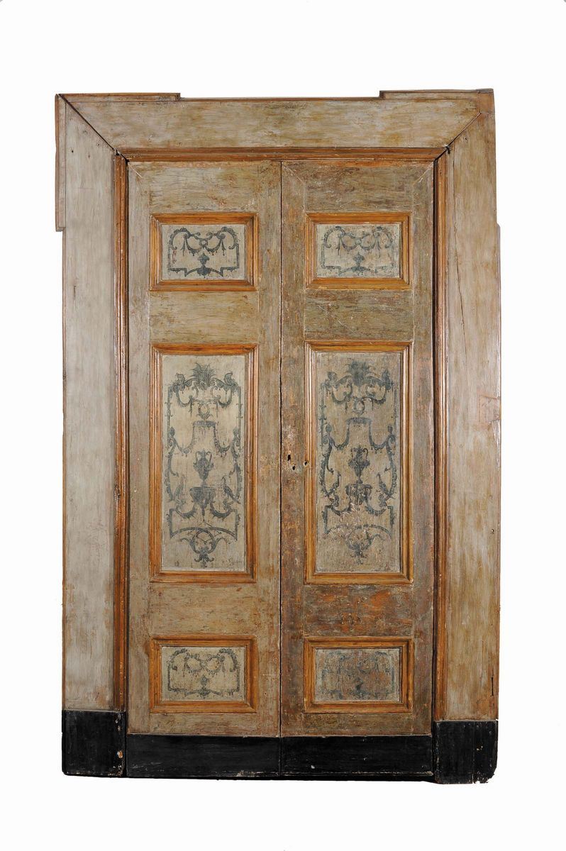 Coppia di porte laccate e dipinte, XVIII secolo  - Asta Antiquariato e Dipinti Antichi - Cambi Casa d'Aste