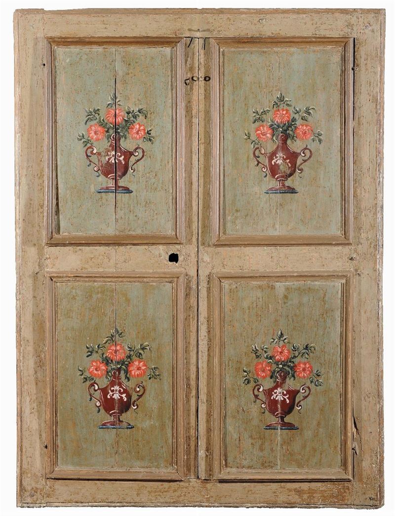 Coppia di ante di stipo laccate in policromia, XVIII secolo  - Asta Antiquariato e Dipinti Antichi - Cambi Casa d'Aste