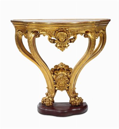 Console in Legno Dorato ed Intagliato, XIX Secolo