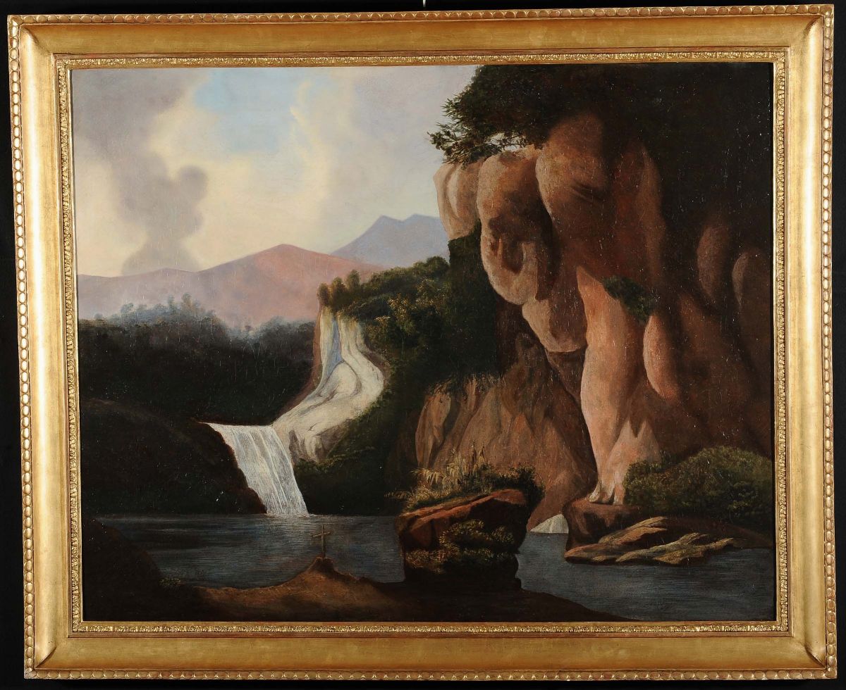 Anonimo del XIX Secolopaesaggio con Rocce e Cascata