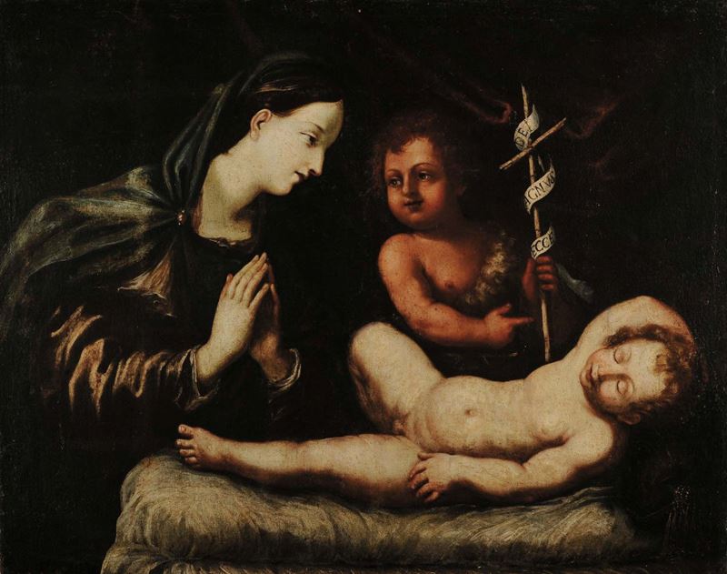 Scuola Veneta del XVIII secolo Madonna con Bambino e San Giovannino  - Asta Antiquariato e Dipinti Antichi - Cambi Casa d'Aste