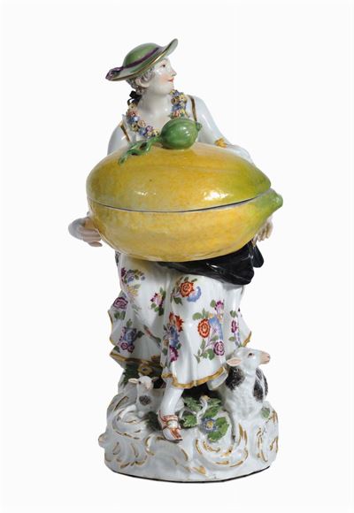 Gruppo in Porcellana Raffigurante Donna con Cedro, Meissen XIX Secolo