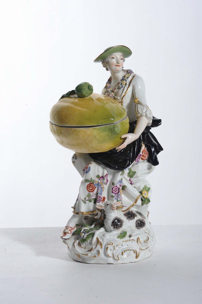 Gruppo in Porcellana Raffigurante Donna con Cedro, Meissen XIX Secolo