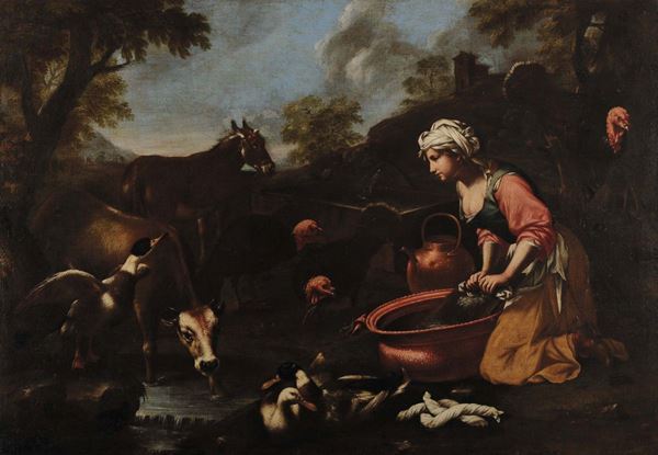 Jacob Van Kerckhoven (1637-1712) Jacopo d Castello Lavandaia con armenti