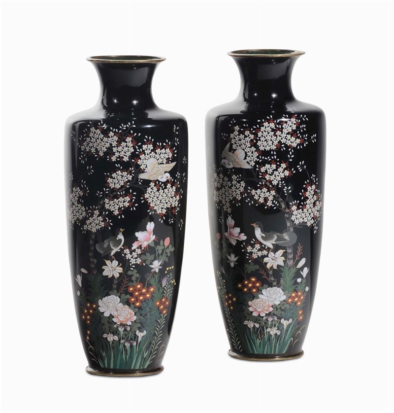 Coppia di vasi cloisonné, Giappone, periodo Meiji, fine XIX secolo  - Auction Antiques and Old Masters - Cambi Casa d'Aste