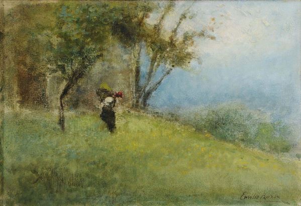 Emilio Borsa (1857-1931) Paesaggio con figura