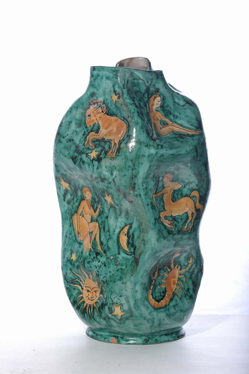 Vaso in maiolica con decoro a segni zodiacali  - Asta Arti Decorative del XX secolo e Design - Cambi Casa d'Aste