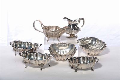 Tre Ciotoline, Due Conghiglie e Due Salsierine in Argento, Gr 800