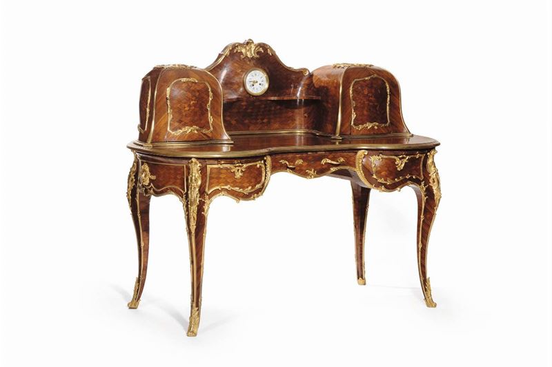 Scrivania in stile Luigi XV interamente lastronata, Francia fine XIX secolo  - Auction Antiques and Old Masters - Cambi Casa d'Aste