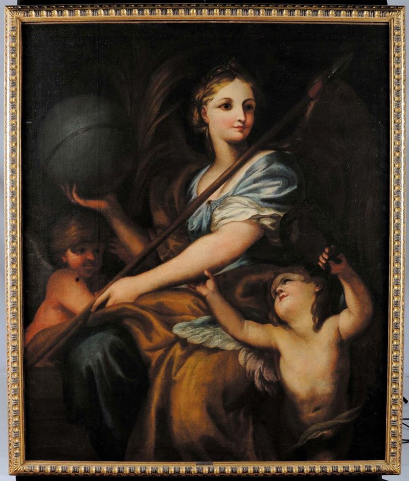 Domenico Piola (1627-1703), bottega di Figura allegorica con putti  - Asta Antiquariato e Dipinti Antichi - Cambi Casa d'Aste