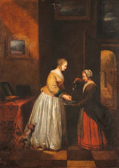 Scuola Fiamminga del XVIII Secolodue Figure in Interno