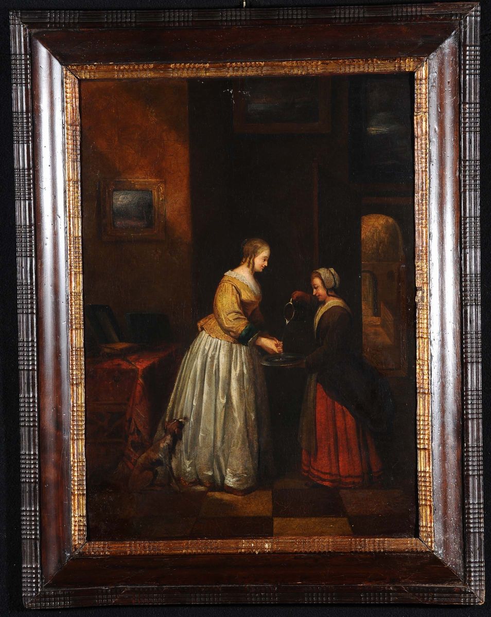Scuola Fiamminga del XVIII Secolodue Figure in Interno