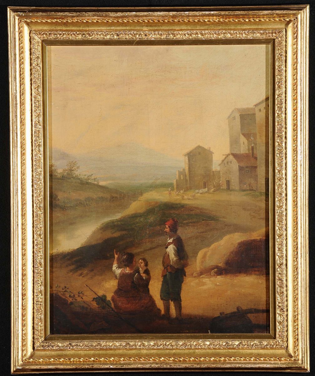 Anonimo Dell'inizio del XIX Secolopaesaggio con Contadini in Riposo