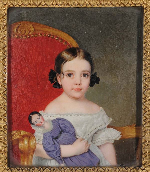 Coppia di miniature con bambini, XIX secolo