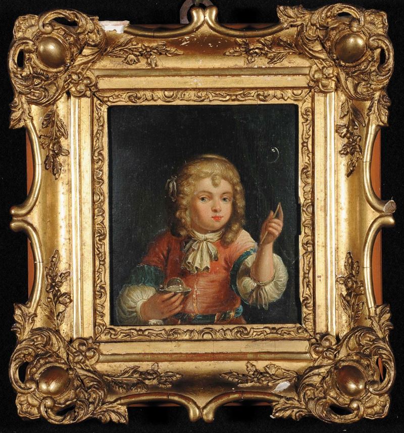 Anonimo della fine del XVIII secolo Fanciullo con bolle di sapone  - Asta Antiquariato e Dipinti Antichi - Cambi Casa d'Aste
