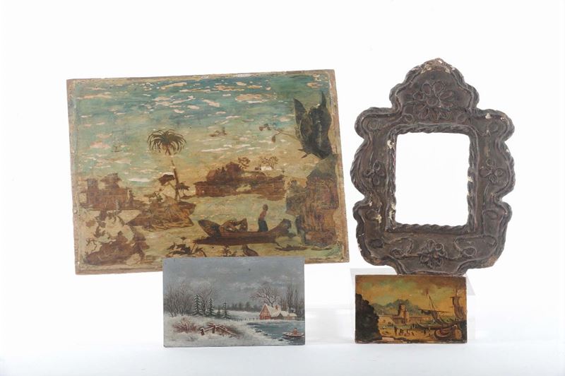 Lotto di tre tavolette raffiguranti paesaggi in cornice  - Asta Antiquariato e Dipinti Antichi - Cambi Casa d'Aste