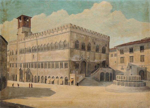 Scuola della fine del XIX secolo Veduta di Perugia