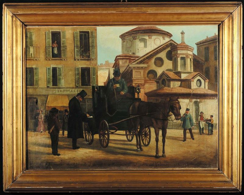 Gaetano Fumagalli Veduta di Milano con carrozza  - Auction 19th and 20th Century Paintings - Cambi Casa d'Aste