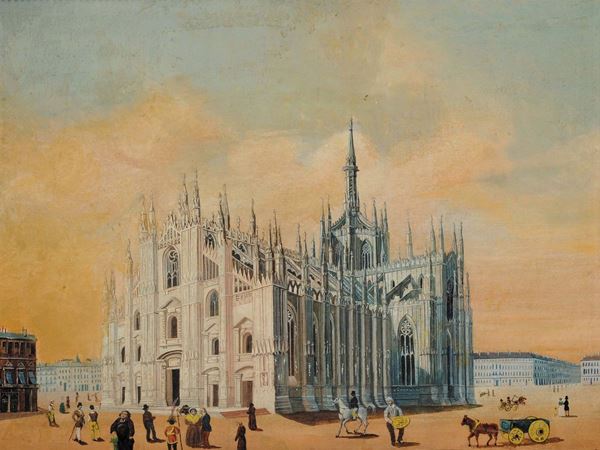 Anonimo Naif della fine del XIX secolo Veduta del duomo di Milano