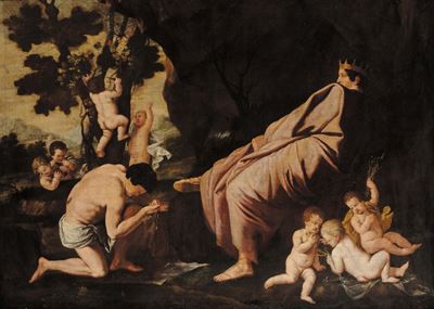 Scuola del XVIII Secoloscena Mitologica con Re e Putti