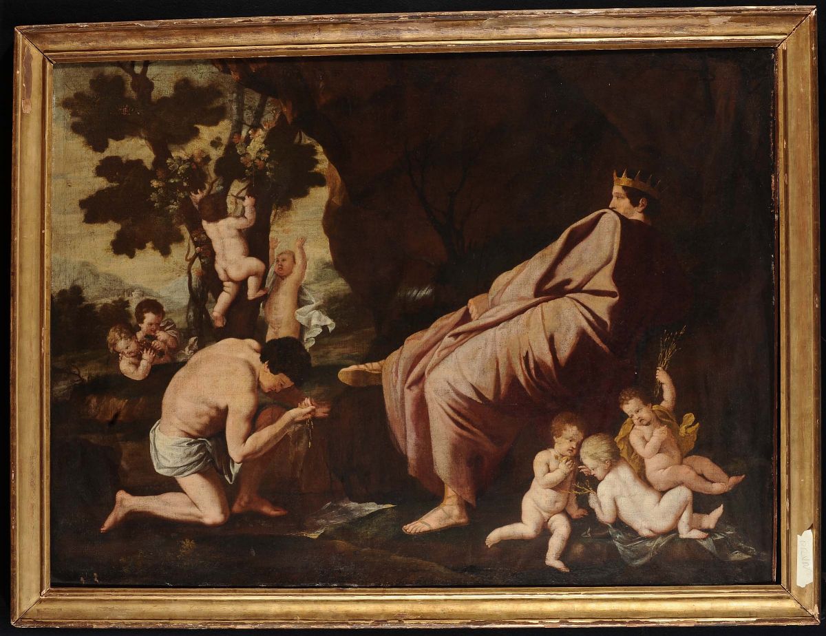 Scuola del XVIII Secoloscena Mitologica con Re e Putti