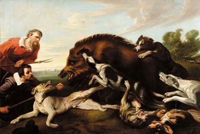 Scuola del XIX Secolocaccia al Cinghiale