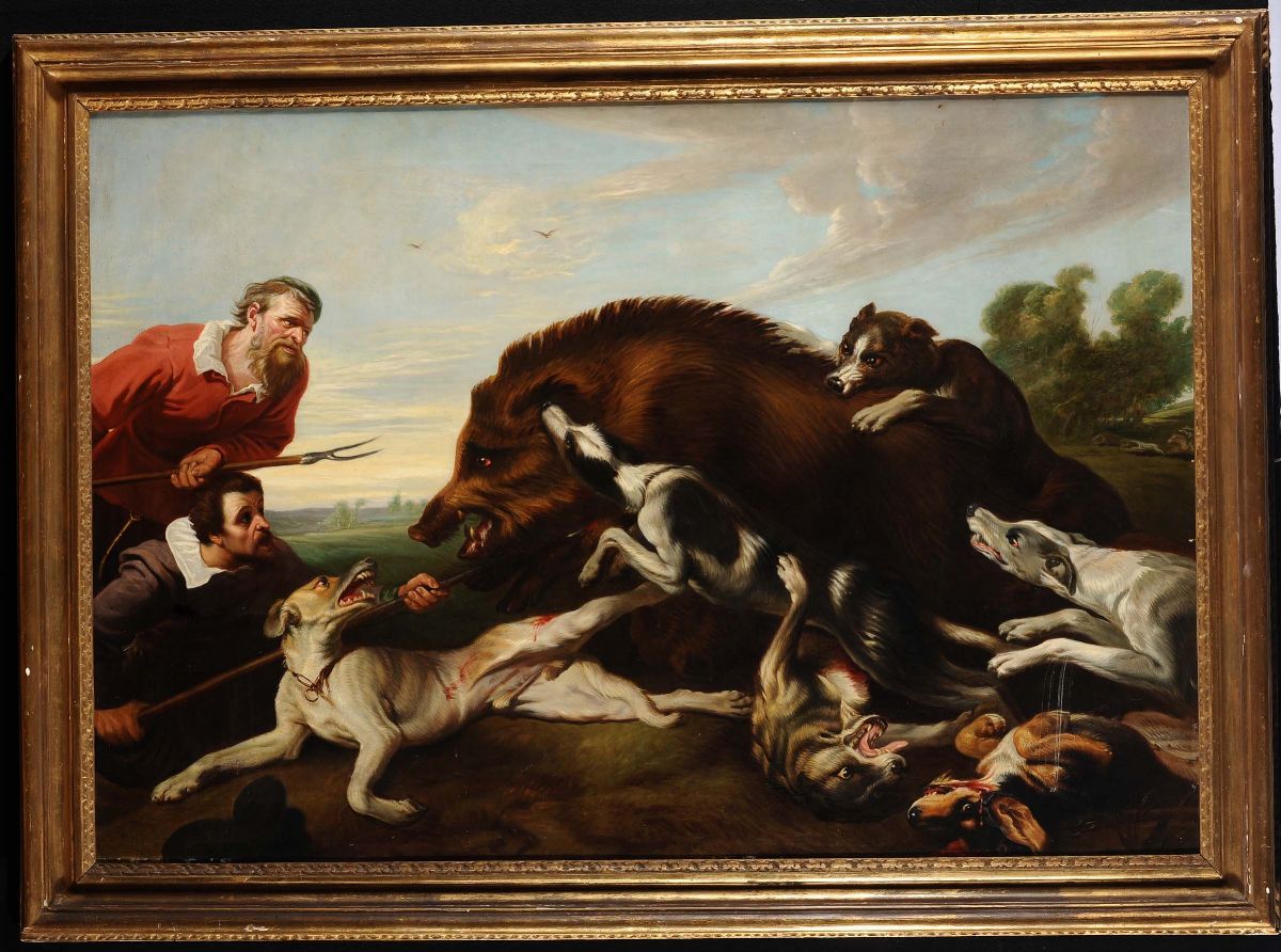 Scuola del XIX Secolocaccia al Cinghiale