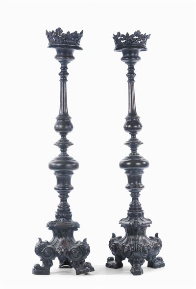 Coppia di Candelieri in Bronzo Patinato, XIX Secolo