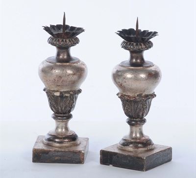 Coppia di Portapalme in Legno Rivestito in Argento