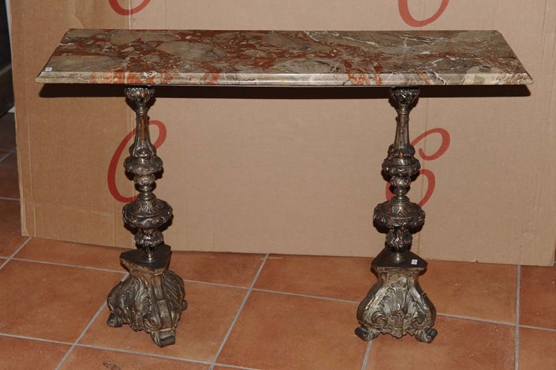 Candelieri in rame argentato montati a tavolino  - Asta Arredi dalle dimore degli eredi Ercole Marelli e altre provenienze - Cambi Casa d'Aste