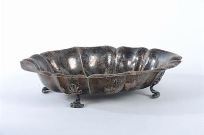 Centrotavola Ovale in Argento con Piedini a Ricciolo, Gr. 1100 Circa