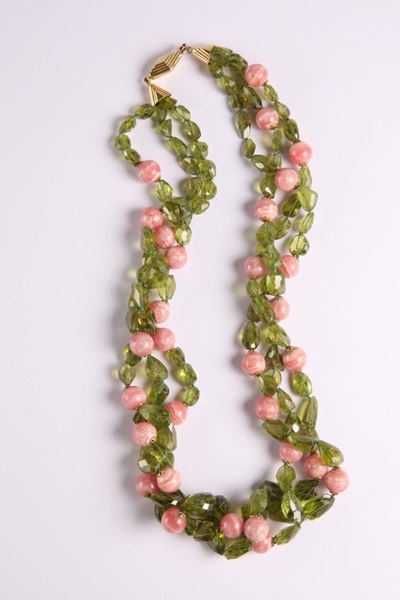 Collana con Peridoti ed Inserti in Rodocrosite
