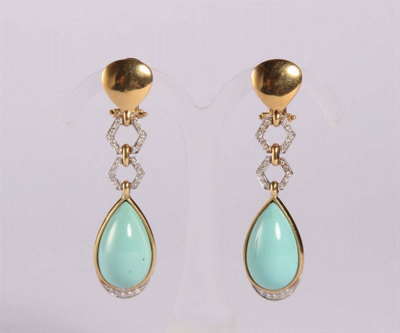 Orecchini pendenti con turchesi  - Asta Argenti e Gioielli Antichi e Contemporanei - Cambi Casa d'Aste