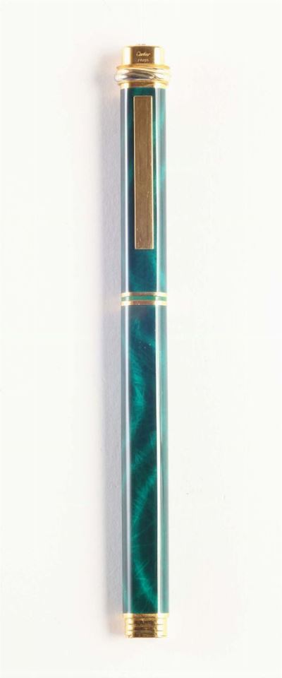 Penna Cartier Lacca Verde, Placcata Oro con Scatola e Garanzia