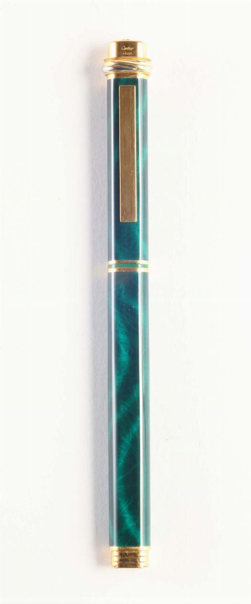 Penna Cartier lacca verde, placcata oro con scatola e garanzia