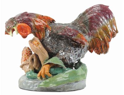Grande Gallo in Ceramica Policroma Marcato Mga