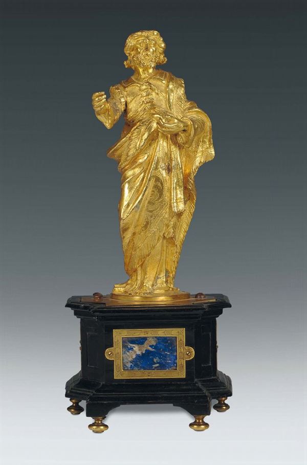 San Giuseppe in bronzo dorato su base ebanizzata, Nord Italia XVII secolo