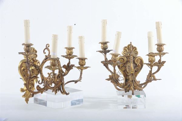 Coppia di appliques in bronzo a quattro luci, XIX secolo
