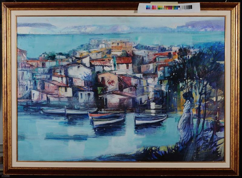 Salvatore Delitale Paesaggio con barche  - Auction 19th and 20th Century Paintings - Cambi Casa d'Aste