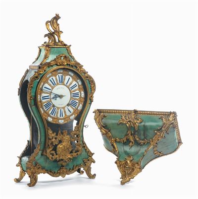 Orologio Cartel Decorato a Fondo Verde, W.blakey a Paris, Francia XVIII Secolo