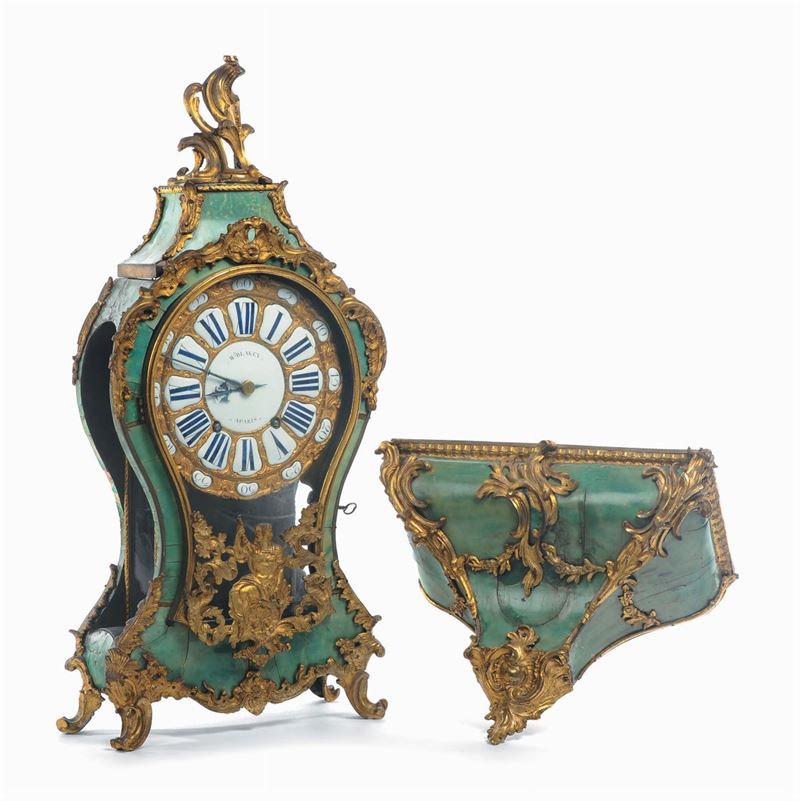 Orologio Cartel decorato a fondo verde, W.Blakey a Paris, Francia XVIII secolo  - Auction Antique and Old Masters - Cambi Casa d'Aste