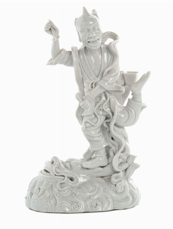 Figura in porcellana Blanc de Chine raffigurante “allegoria delle arti“, Cina XX secolo